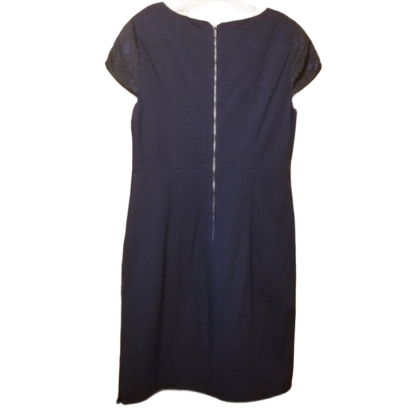 Elie Tahari | Blue Sheath Dress with Lace Overlay (Size 12) - Picture 10 of 10